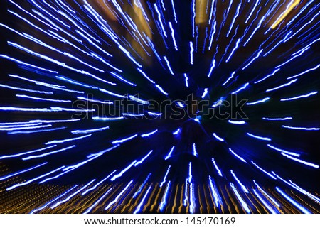 Light pattern of blue light strips produced by movement
