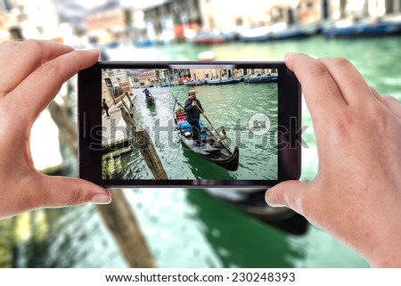 Similar – Image, Stock Photo A gondolier in his gondola on the Grand Canal in Venice