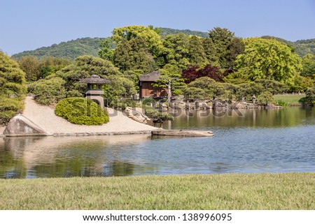 Korakuen is the famous traditional Japanese landscape garden in Okayama Japan