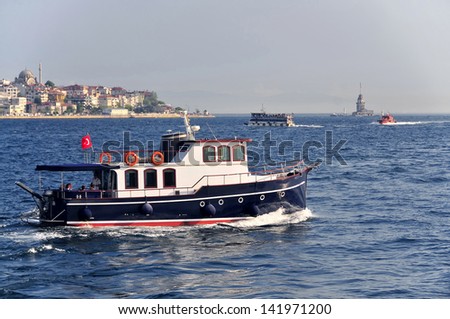 ISTANBUL - JANUARY 20: The passengers come aboard for a guided tour on January 20, 2013 in Istanbul, Turkey. Maritime transport is a very common type of transportation in Istanbul.