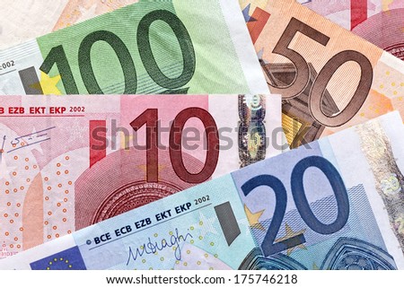 European banknotes, Euro currency from Europe, Euros. Imagine de stoc © 