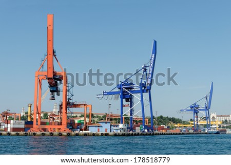 ISTANBUL, TURKEY - JUNE 16: Haydarpasa Port and Container Terminal in Kadikoy Seaside on June 16, 2013 in Istanbul, Turkey. Terminal is main trading port in Asian side of the city.