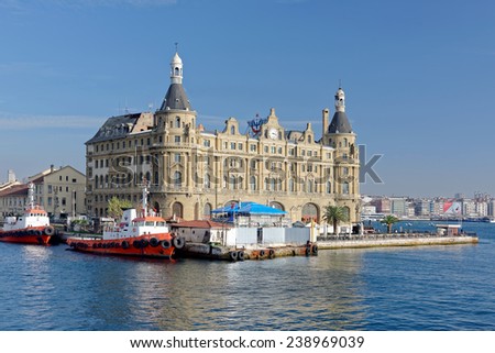 ISTANBUL, TURKEY - DECEMBER 20, 2014 - Haydarpasa railway terminal in the Asian part of Istanbul. The terminal also has connections to bus and ferry services.