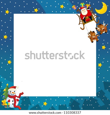 The Christmas Border - Santa On The Sledge Flying - Square Frame ...
