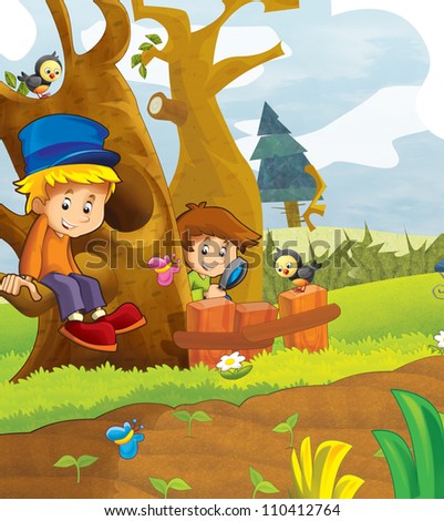 The Happy Kids Having Fun In The Vegetable Garden - Illustration For ...