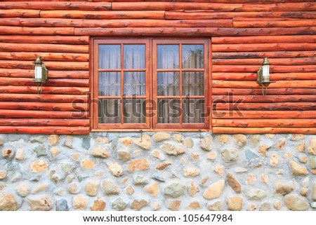 window , wood and rock wall