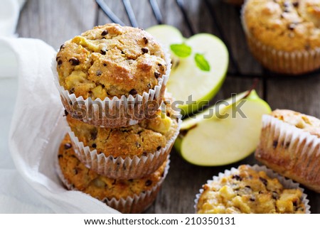 Gluten free almond and oat muffins with apple and chocolate chips