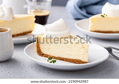 Similar – Image, Stock Photo Sliced cheesecake. Homemade classic cheesecake slices. Christmas dessert