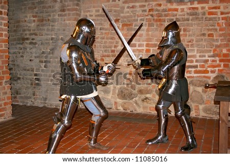 Knights in an old cellar. Royal castle in Warsaw.