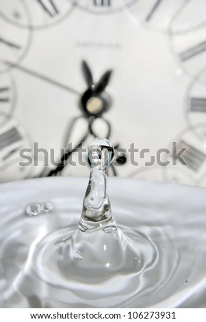 Drop of time. Play with water and clocks.