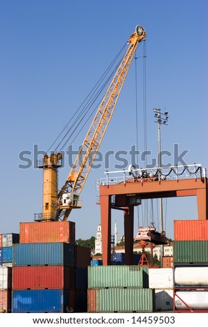 Crane loading the ship at the dock