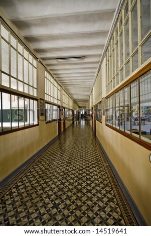 19th century school corridor with a strong perspective