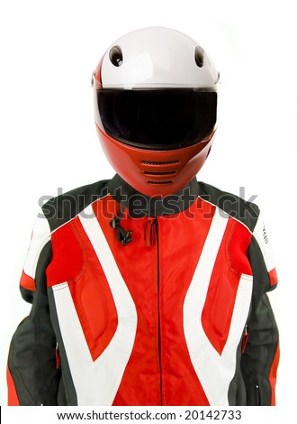 Motor biker with helmet isolated on white background