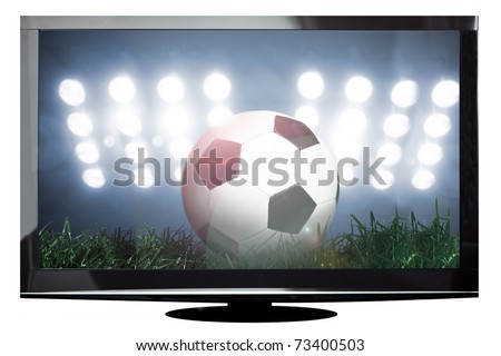 Modern plasma TV with soccer scene on the screen