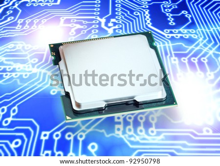 CPU on circuit background with flares and electricity