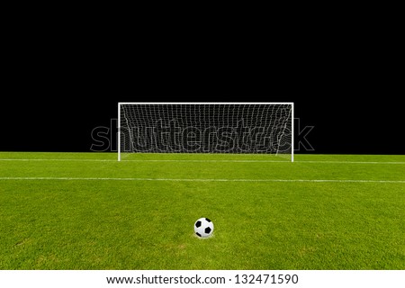 Goal and the field isolated on black with the ball on penalty point