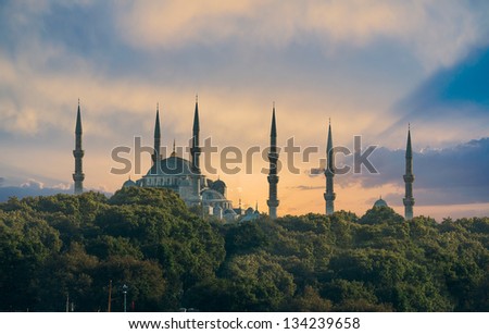 The Blue mosque in Istanbul during sunset