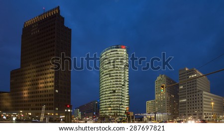 BERLIN - MARCH 15: Potsdamer Platz and railway station in Berlin, Germany on March 15, 2015. It\'s a one of the main public square in the centre of Berlin