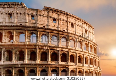 Coliseum during sunset in Rome Italy