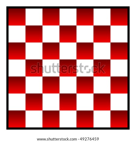 Re and white patterned checkers of draughts board, isolated on white background.