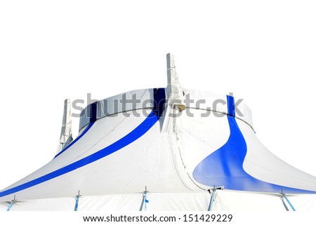 Circus big top tent in blue and white isolated.