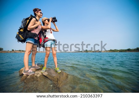 Similar – Image, Stock Photo Sporty woman watching lake Bohinj, Alps mountains, Slovenia.