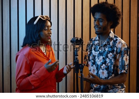 Image, Stock Photo Couple recording song at home