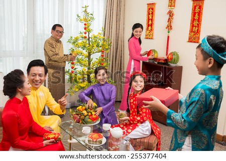 Big family celebrating Vietnamese New Year