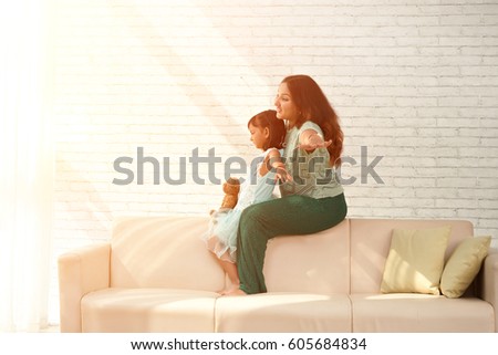 Similar – Image, Stock Photo Woman pretending to play the guitar