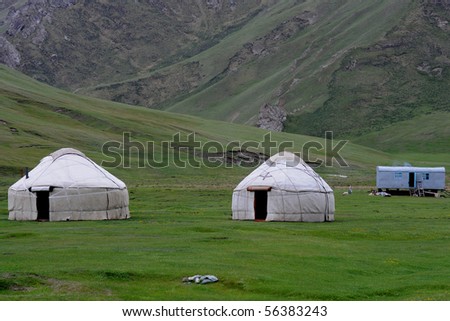 Yurts and Caravan in the mountains of Kyrgyzstan