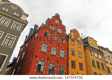 Stockholm.  Facades of houses in the old city of Gamla Stan