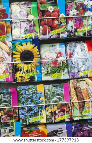 Amsterdam, The Netherlands, April 13, 2012 . Sale of seeds , plants and flowers in the flower market . Floating flower market is one of the city\'s attractions