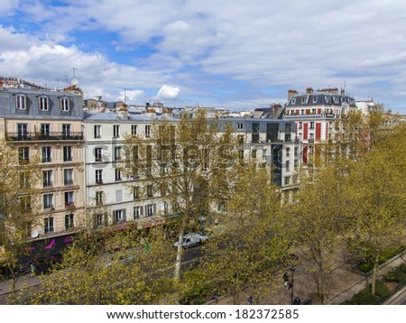 Paris, France, on April 29, 2013. View of the boulevard from a house window