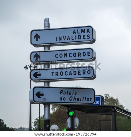Paris, France, May 2, 2013 . Navigating the city. direction indicators