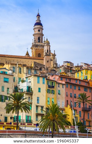Menton , France , October 15, 2013 . View of the city and waterfront from the sea