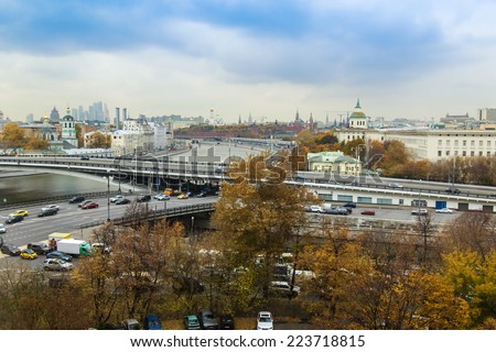 Moscow, Russia, on October 14, 2014. A view from the window of the apartment located in a skyscraper on Kotelnicheskaya Embankment