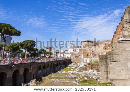 Rome, Italy, on February 25, 2010. Ruins of ancient constructions. Place of archeological excavations