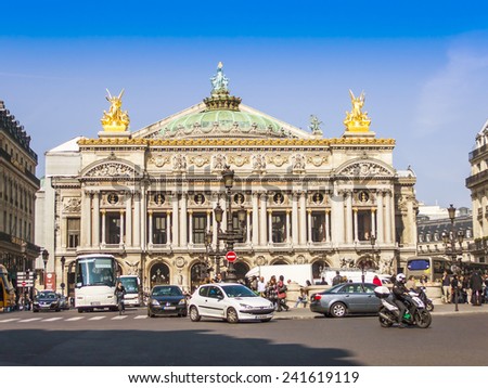Paris, France, on March 26, 2011. Building of the Parisian opera theater Garnye\'s Opera.
