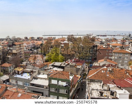 Istanbul, Turkey. April 28, 2011. Landscape of the bank of the Bosphorus. Urban roofs.