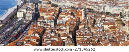 Nice, France, on March 9, 2015. The top view on the old city from Shatto\'s hill