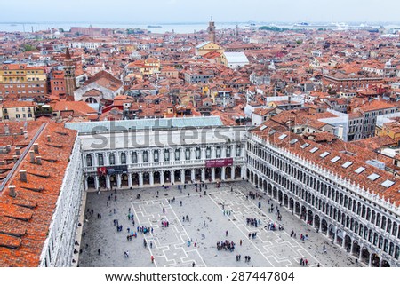 VENICE, ITALY - on APRIL 30, 2015. The top view from San Marco kampanilla on San-Marko Square