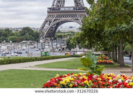 PARIS, FRANCE, on SEPTEMBER 1, 2015. A view of the Eiffel Tower and Iena Bridge (focus on a tower). The Eiffel Tower is one of the most visited and recognizable sights of the world