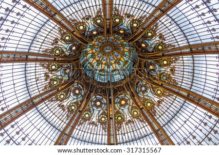 PARIS, FRANCE, on AUGUST 26, 2015. Fragment of an interior of the main trading floor of flagman shop Galeries Lafayette