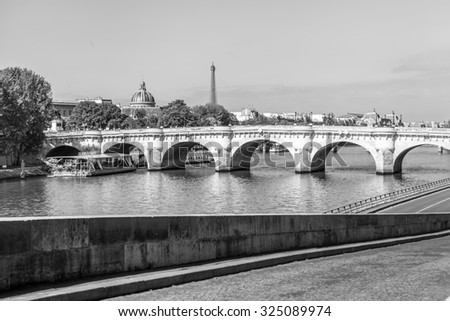 PARIS, FRANCE, on AUGUST 29, 2015. New Bridge (fr. Pont Neuf) - the oldest of the remained bridges of Paris through the river Seine