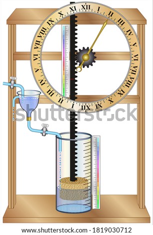 A water clock is any timepiece by which time is measured by the regulated flow of liquid. Imagine de stoc © 