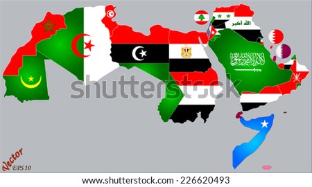 Arab World Map and Flags