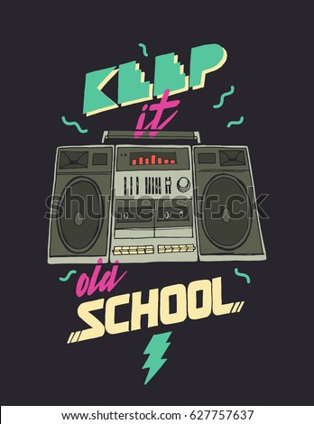 keep it old school tape cassette player print poster 