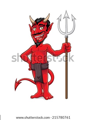 Devil Is Standing And Holding A Pitchfork With A Smile And Hands On ...