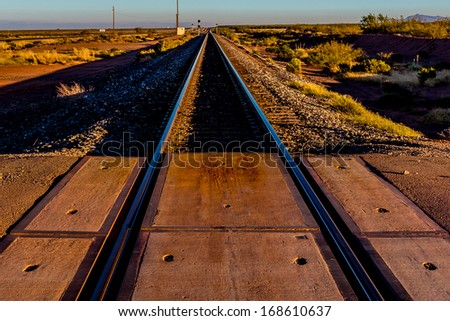 Railroad Tracks Heading North into New Mexico Desert.