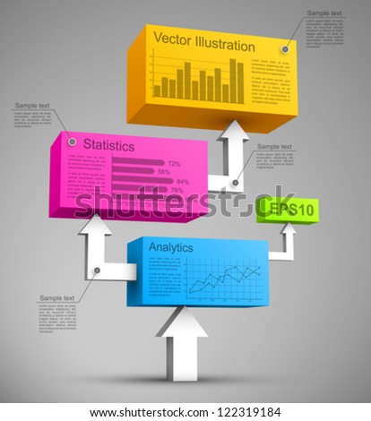 Colorful cubes with arrows 3D.